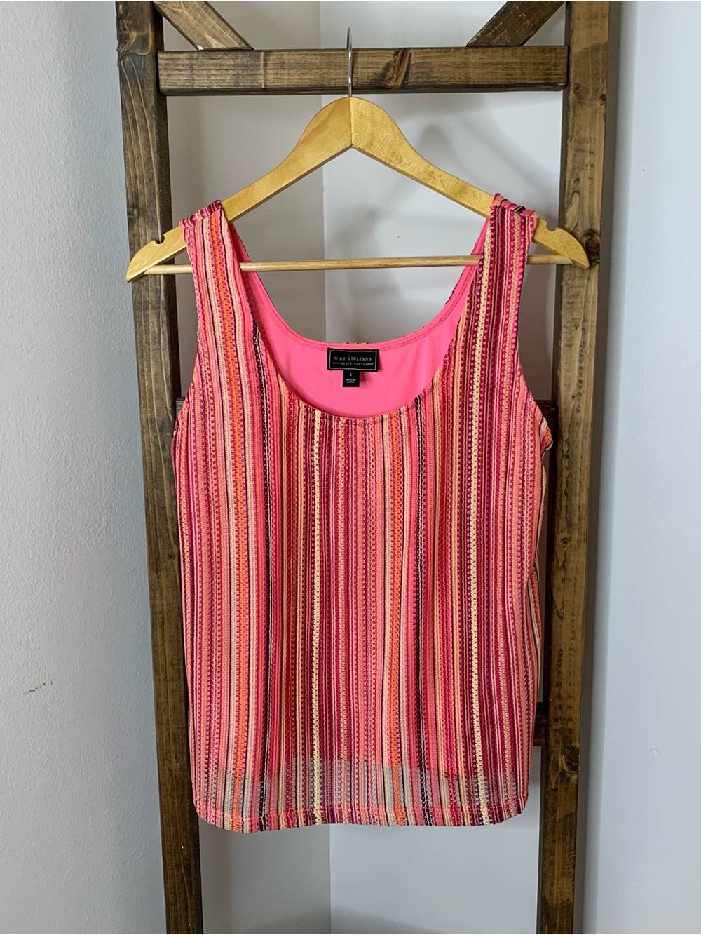 G by Giuliana Pink & Coral Striped Sleeveless Tank